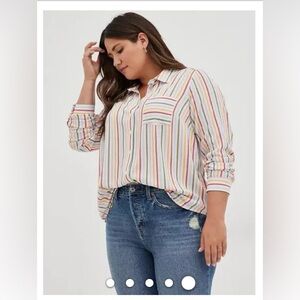 Torrid Lizzie Multi Stripe Button-Up Shirt sz2 NWT RAINBOW STRIPES BLOUSE
